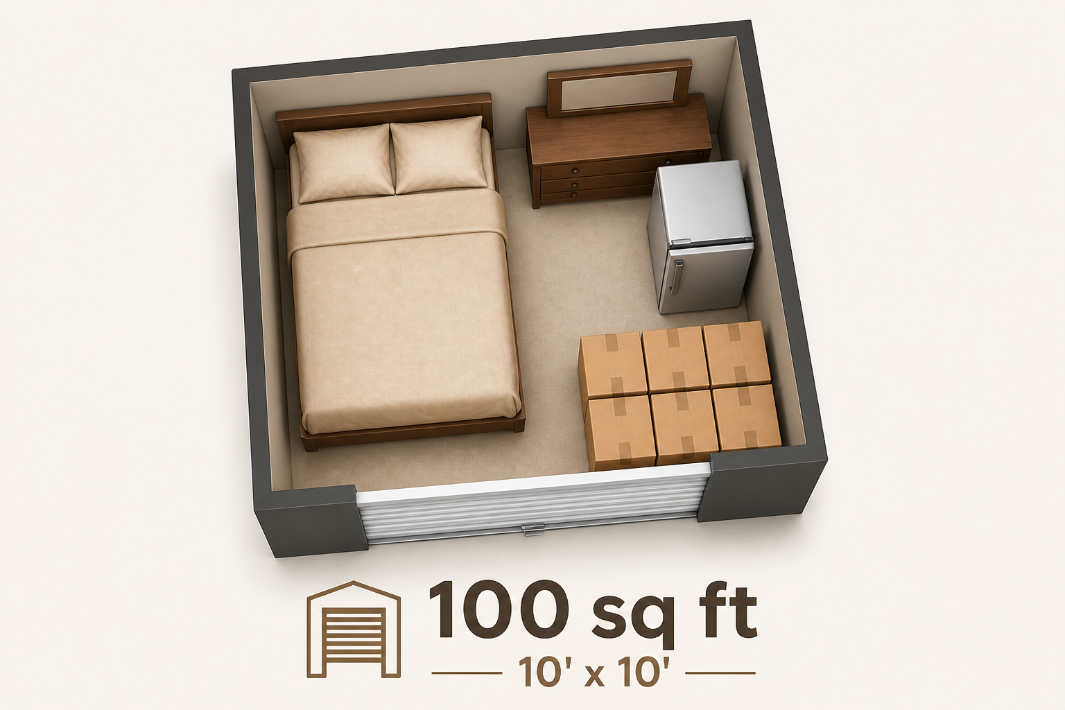 Floor plan of a 100 sq ft unit (10 by 10 feet)