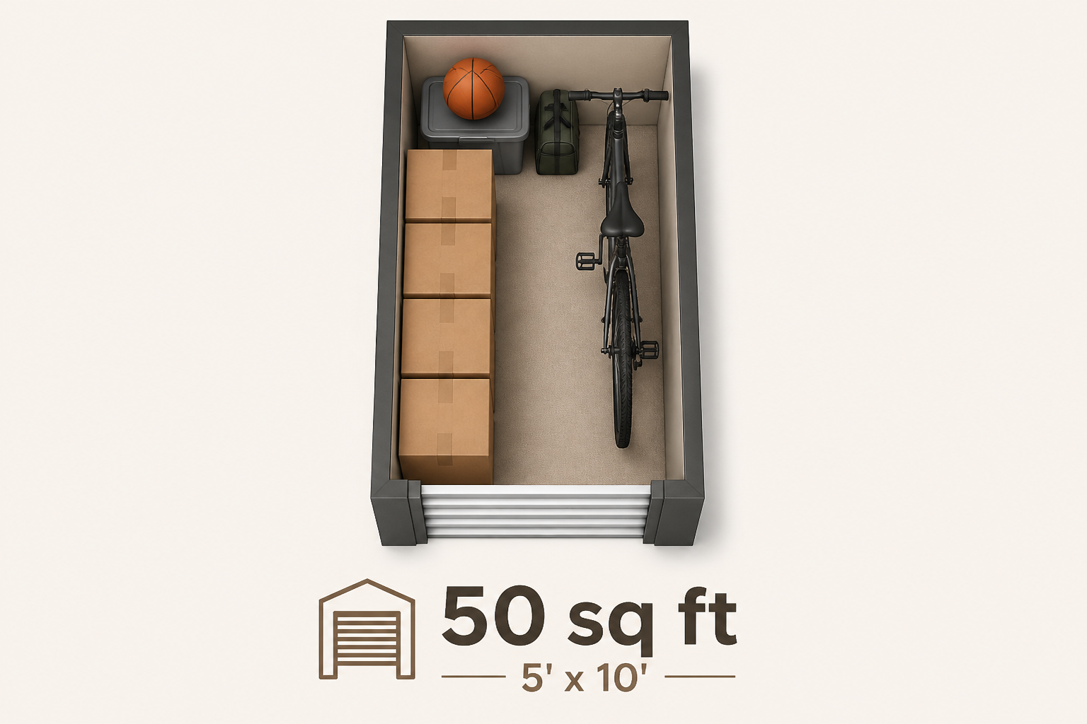 Floor plan of a 50 sq ft unit (5 by 10 feet)