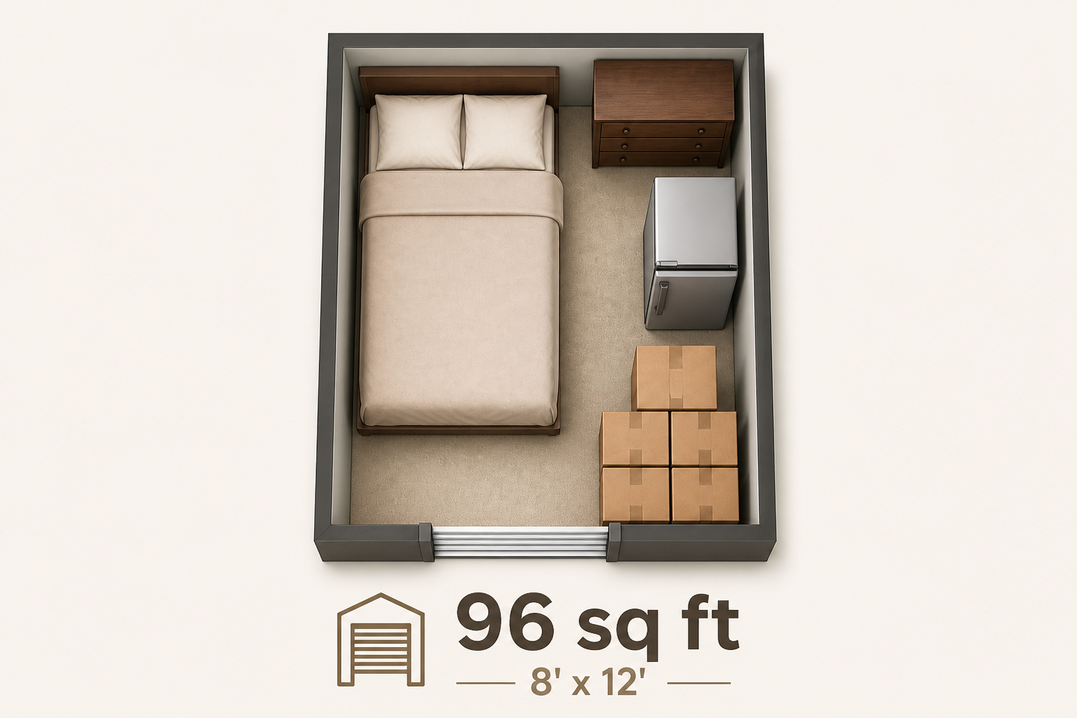 Floor plan of a 96 sq ft unit (8 by 12 feet)